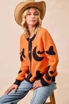 BiBi Halloween Witch Hat Moon Bat Artwork Cardigan - Dressed.