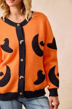 BiBi Halloween Witch Hat Moon Bat Artwork Cardigan - Dressed.