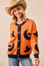 BiBi Halloween Witch Hat Moon Bat Artwork Cardigan - Dressed.