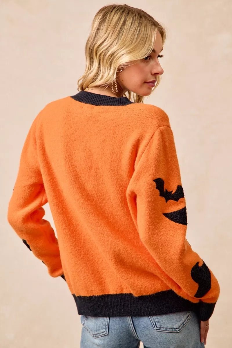 BiBi Halloween Witch Hat Moon Bat Artwork Cardigan - Dressed.