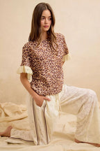 BiBi Leopard and Eyelet Lace Ruffled Top and Shorts Set - Dressed.