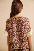 BiBi Leopard and Eyelet Lace Ruffled Top and Shorts Set - Dressed.