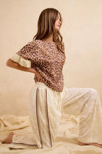 BiBi Leopard and Eyelet Lace Ruffled Top and Shorts Set - Dressed.