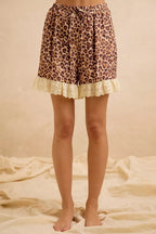 BiBi Leopard and Eyelet Lace Ruffled Top and Shorts Set - Dressed.