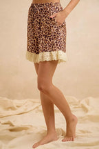 BiBi Leopard and Eyelet Lace Ruffled Top and Shorts Set - Dressed.