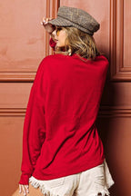 BiBi Merry Glitter Christmas Drop Shoulder Top - Dressed.