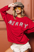 BiBi Merry Glitter Christmas Drop Shoulder Top - Dressed.