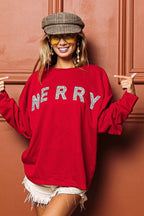 BiBi Merry Glitter Christmas Drop Shoulder Top - Dressed.