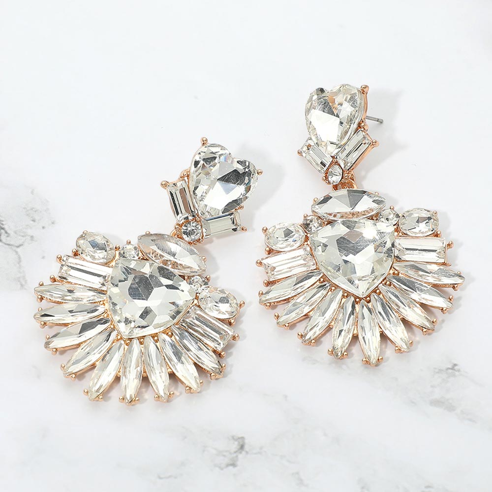 Bold Marquise Stone Fan Drop Statement Evening Earrings - Dressed.