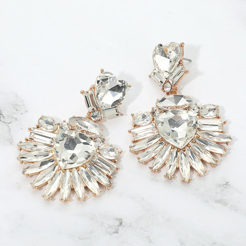 Bold Marquise Stone Fan Drop Statement Evening Earrings - Dressed.
