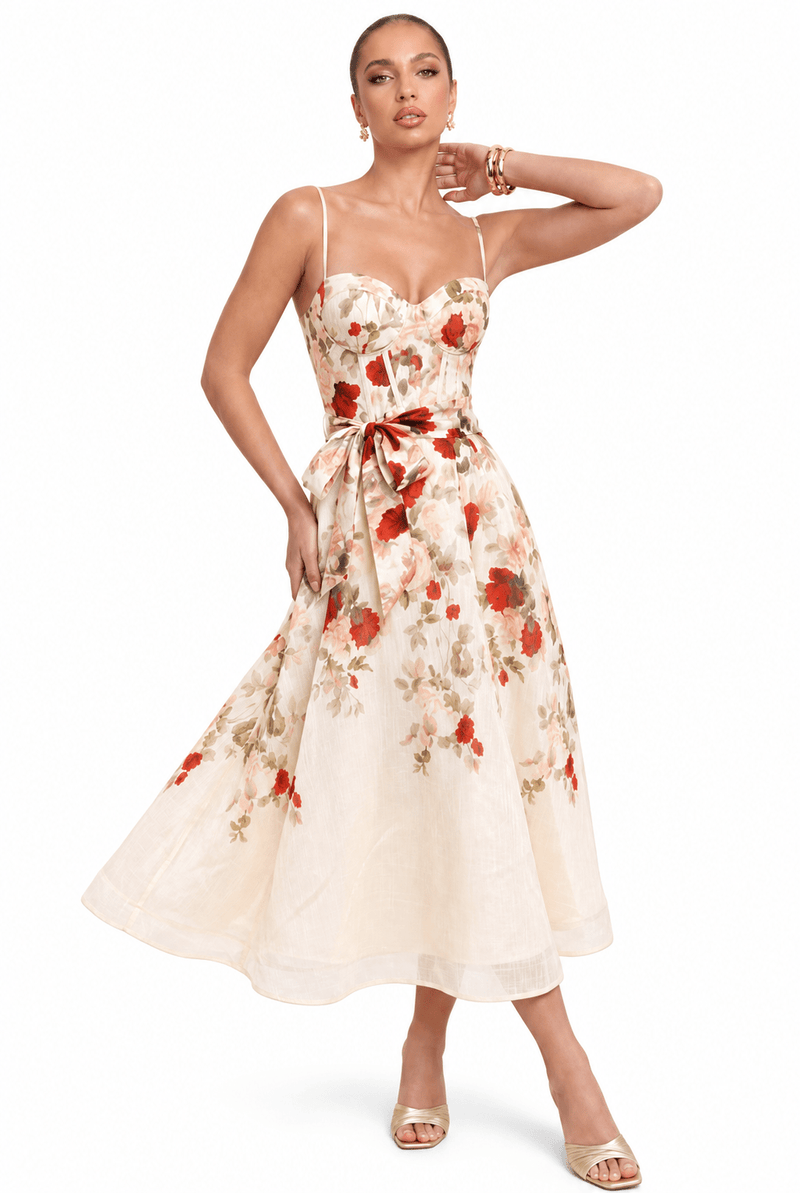 Call Me Rosie Bustier Dress — Ivory Floral | Luxxel - Dressed.