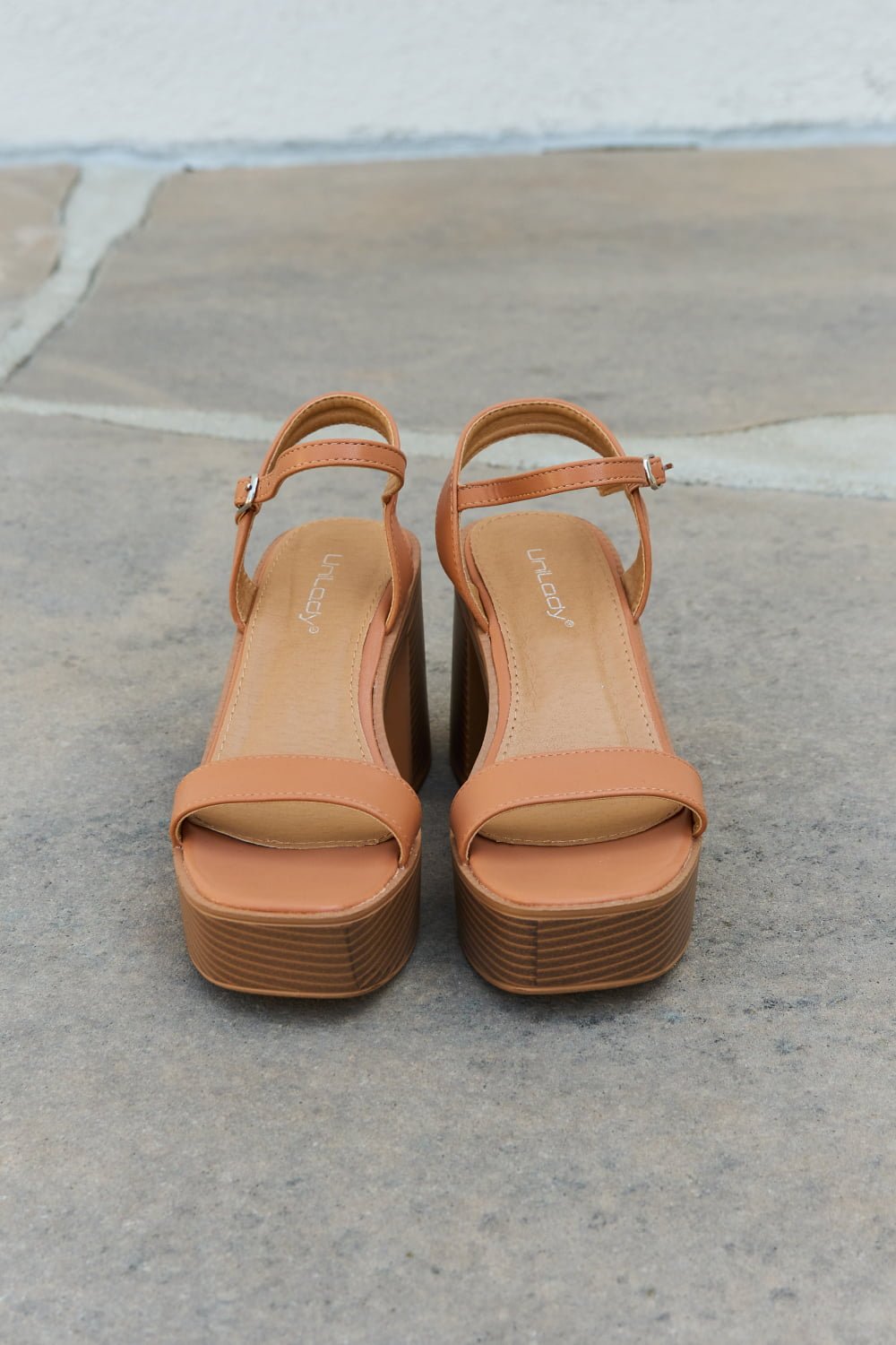 Carmella Platform-Heel Sandals — Cognac - Dressed.