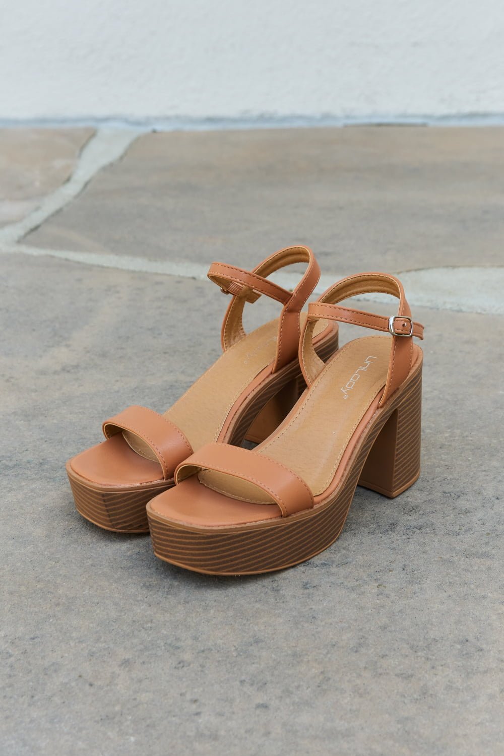 Carmella Platform-Heel Sandals — Cognac - Dressed.