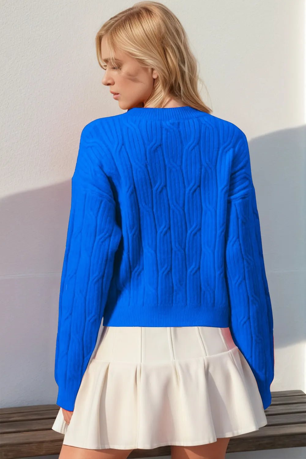 Celeste Bow-Detail Cable-Knit Sweater - Dressed.