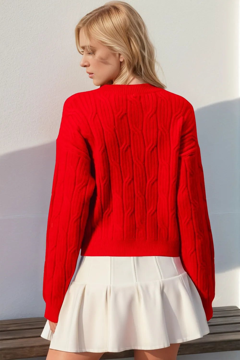 Celeste Bow-Detail Cable-Knit Sweater - Dressed.
