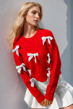 Celeste Bow-Detail Cable-Knit Sweater - Dressed.