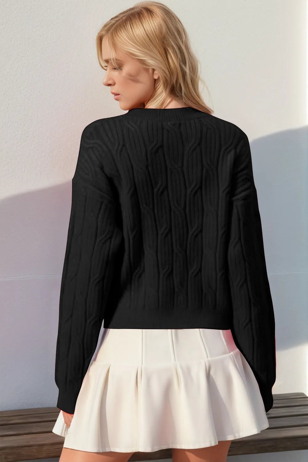 Celeste Bow-Detail Cable-Knit Sweater - Dressed.