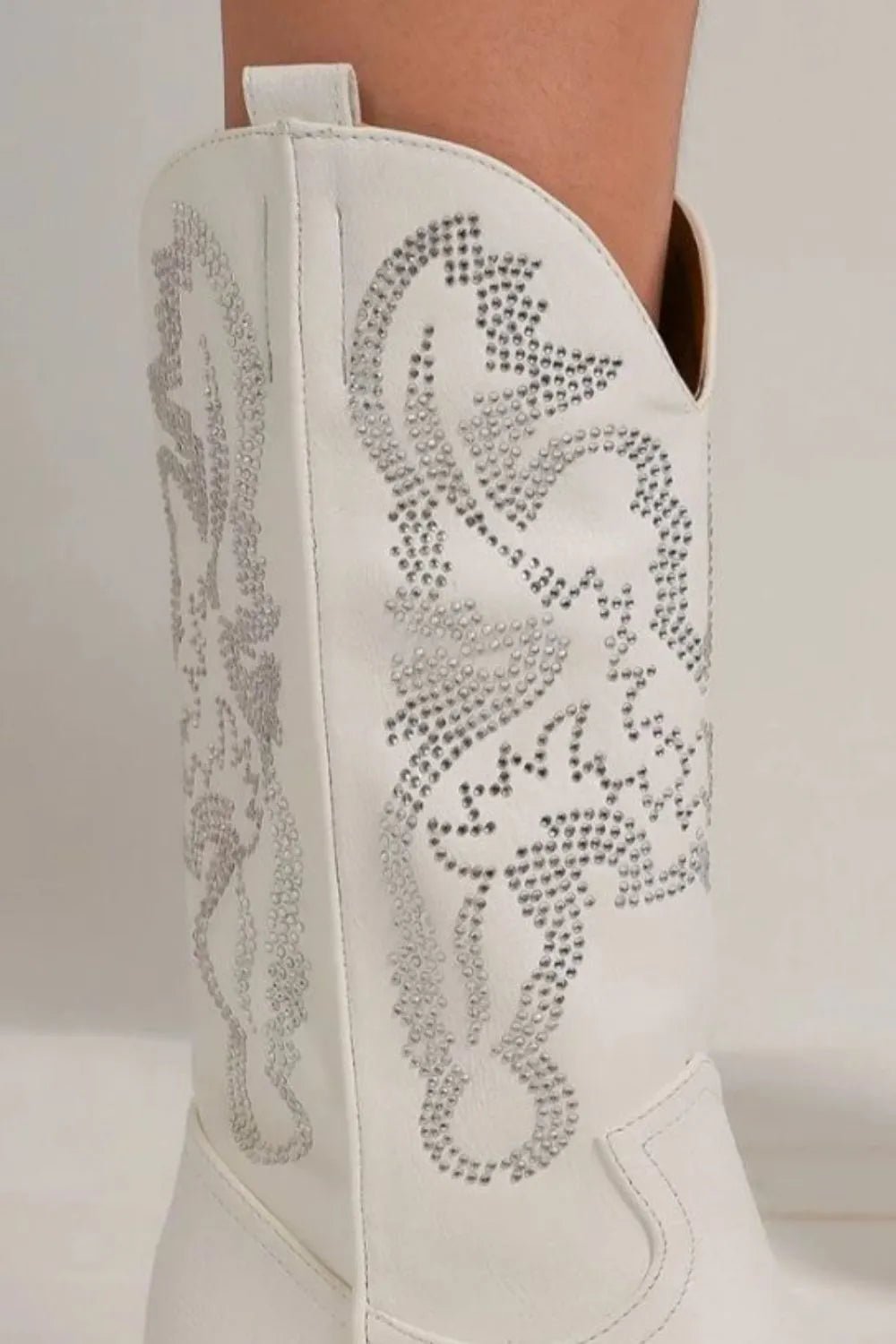 Celestine Rhinestone Pointed-Toe Boots — White - Dressed.