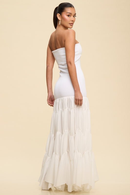 Celestine Strapless Tiered Maxi Dress — White | Dressed Showroom - Dressed.