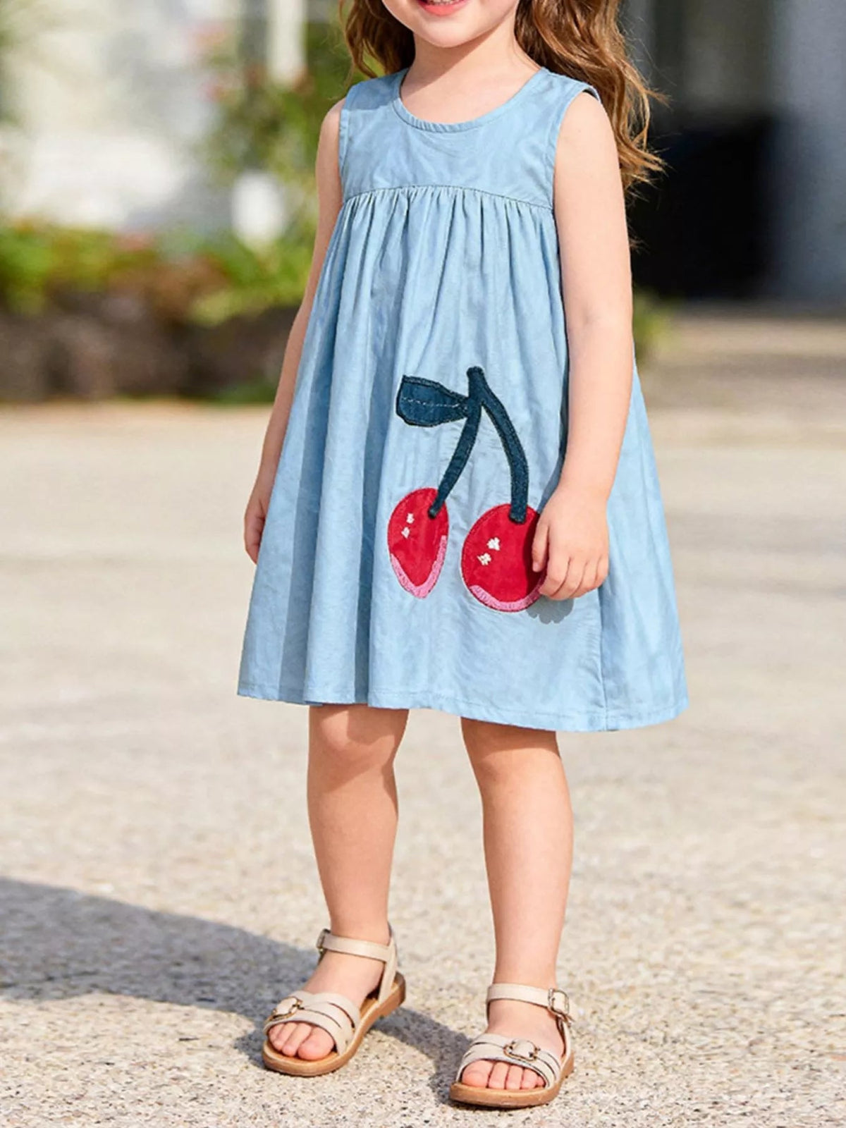 Cerise Cherry Sleeveless Dress — Light Blue - Dressed.