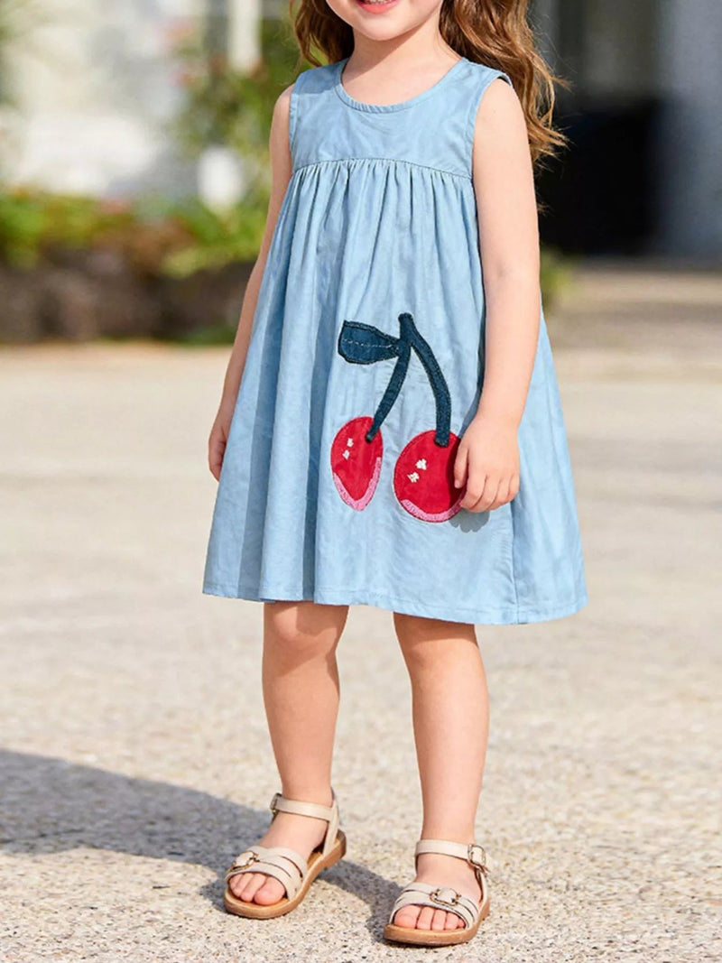 Cerise Cherry Sleeveless Dress — Light Blue - Dressed.