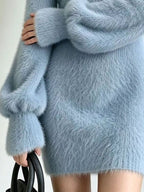 Clara Fuzzy-Knit V-Neck Sweater Dress - Dressed.
