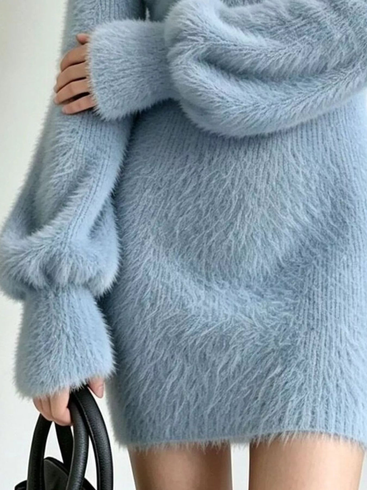 Clara Fuzzy-Knit V-Neck Sweater Dress - Dressed.