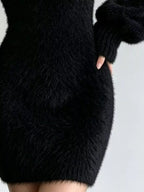 Clara Fuzzy-Knit V-Neck Sweater Dress - Dressed.