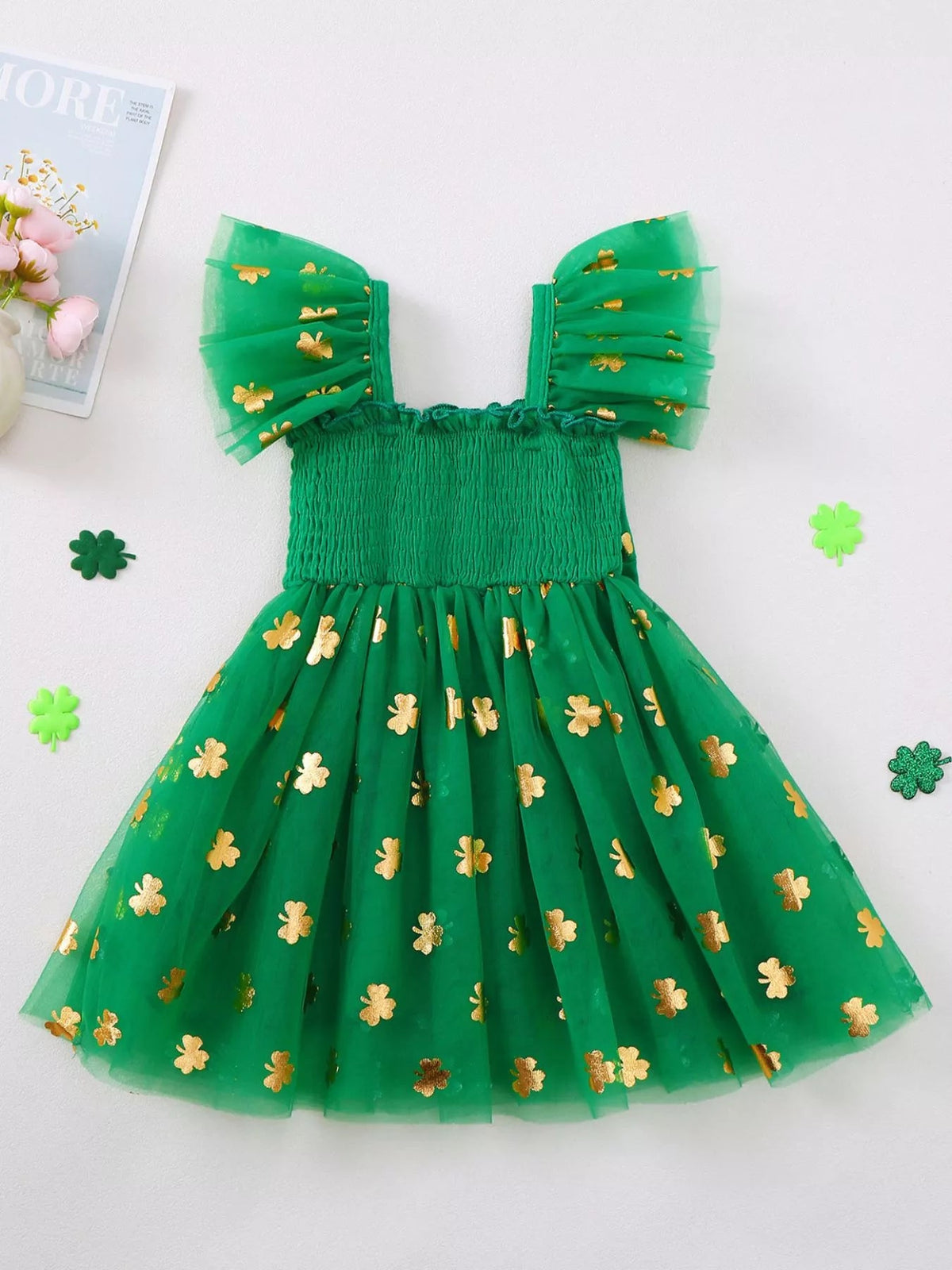 Clover Smocked Tulle Dress — Green - Dressed.