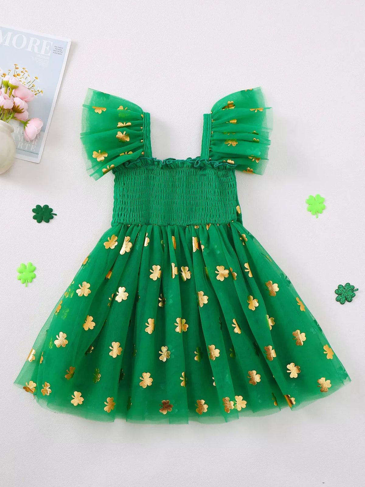 Clover Smocked Tulle Dress — Green - Dressed.