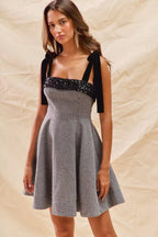 Colette Houndstooth Shoulder-Tie Mini Dress - Dressed.
