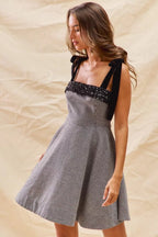 Colette Houndstooth Shoulder-Tie Mini Dress - Dressed.