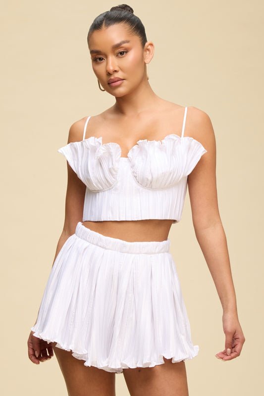 Colette Ruffle Corset Top & Shorts Set — White | Dressed Showroom - Dressed.