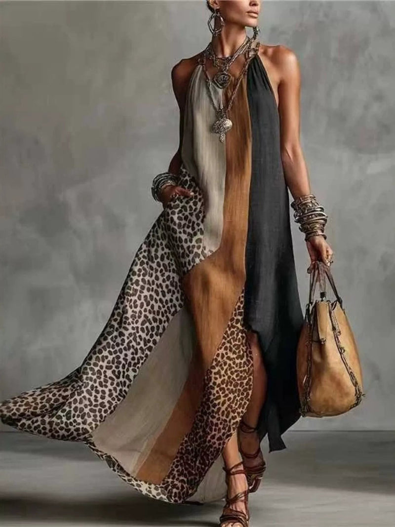 Color-Block Leopard Print Sleeveless Maxi Dress — Multicolor • Inclusive Sizing | Trendsi - Dressed.