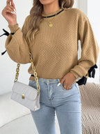 Contrast Bow-Tie Sleeve Crew Neck Sweater - Dressed.
