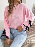 Contrast Bow-Tie Sleeve Crew Neck Sweater - Dressed.