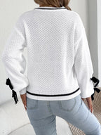 Contrast Bow-Tie Sleeve Crew Neck Sweater - Dressed.