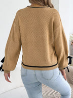 Contrast Bow-Tie Sleeve Crew Neck Sweater - Dressed.