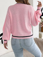 Contrast Bow-Tie Sleeve Crew Neck Sweater - Dressed.