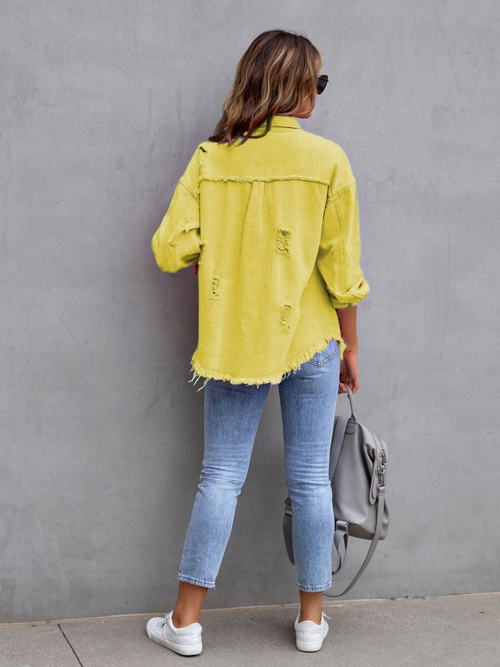 Distressed Drop Shoulder Denim Jacket - Dressed.