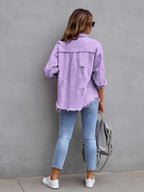 Distressed Drop Shoulder Denim Jacket - Dressed.