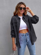 Distressed Drop Shoulder Denim Jacket - Dressed.