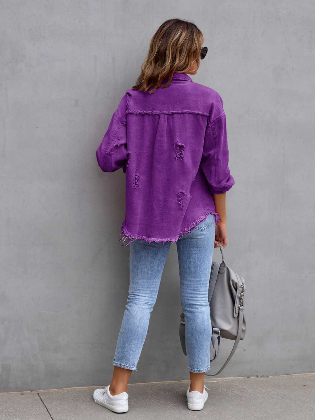 Distressed Drop Shoulder Denim Jacket - Dressed.