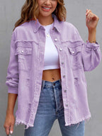 Distressed Drop Shoulder Denim Jacket - Dressed.