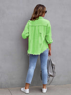 Distressed Drop Shoulder Denim Jacket - Dressed.