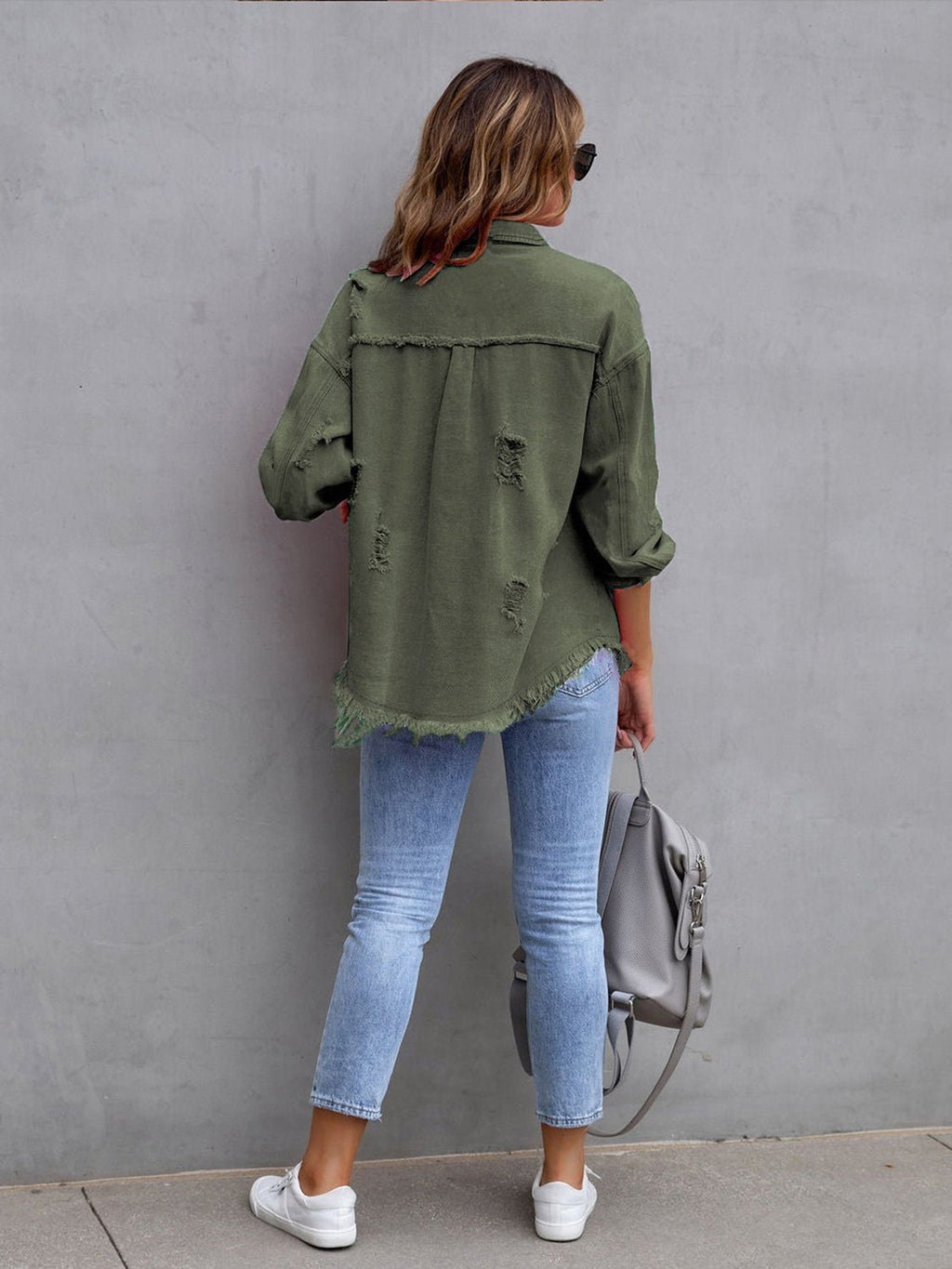 Distressed Drop Shoulder Denim Jacket - Dressed.