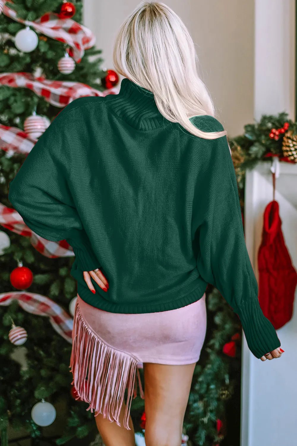 Double Take Full Size Merry Christmas Turtleneck Long Sleeve Sweater - Dressed.