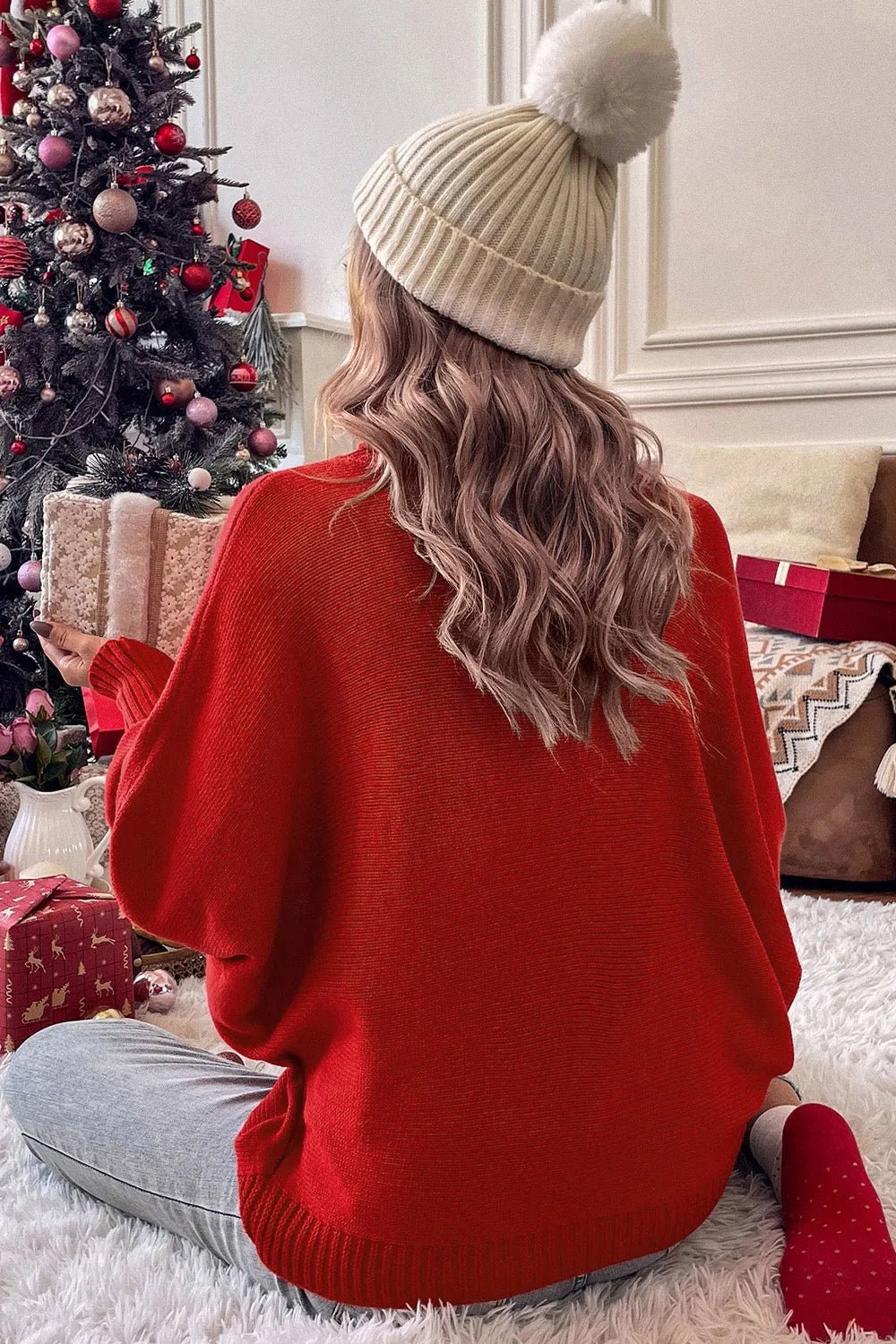 Double Take Full Size Merry Christmas Turtleneck Long Sleeve Sweater - Dressed.