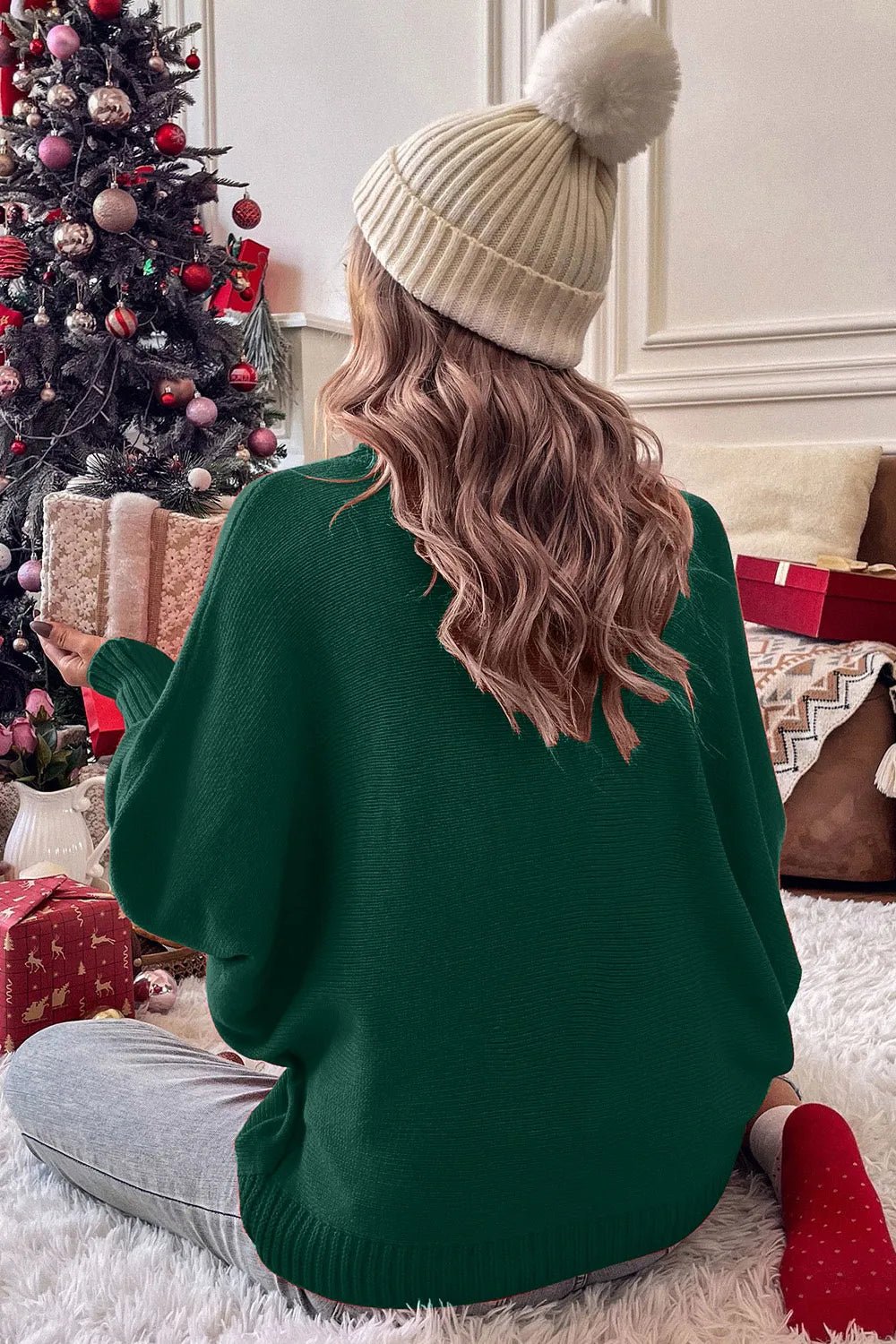 Double Take Full Size Merry Christmas Turtleneck Long Sleeve Sweater - Dressed.