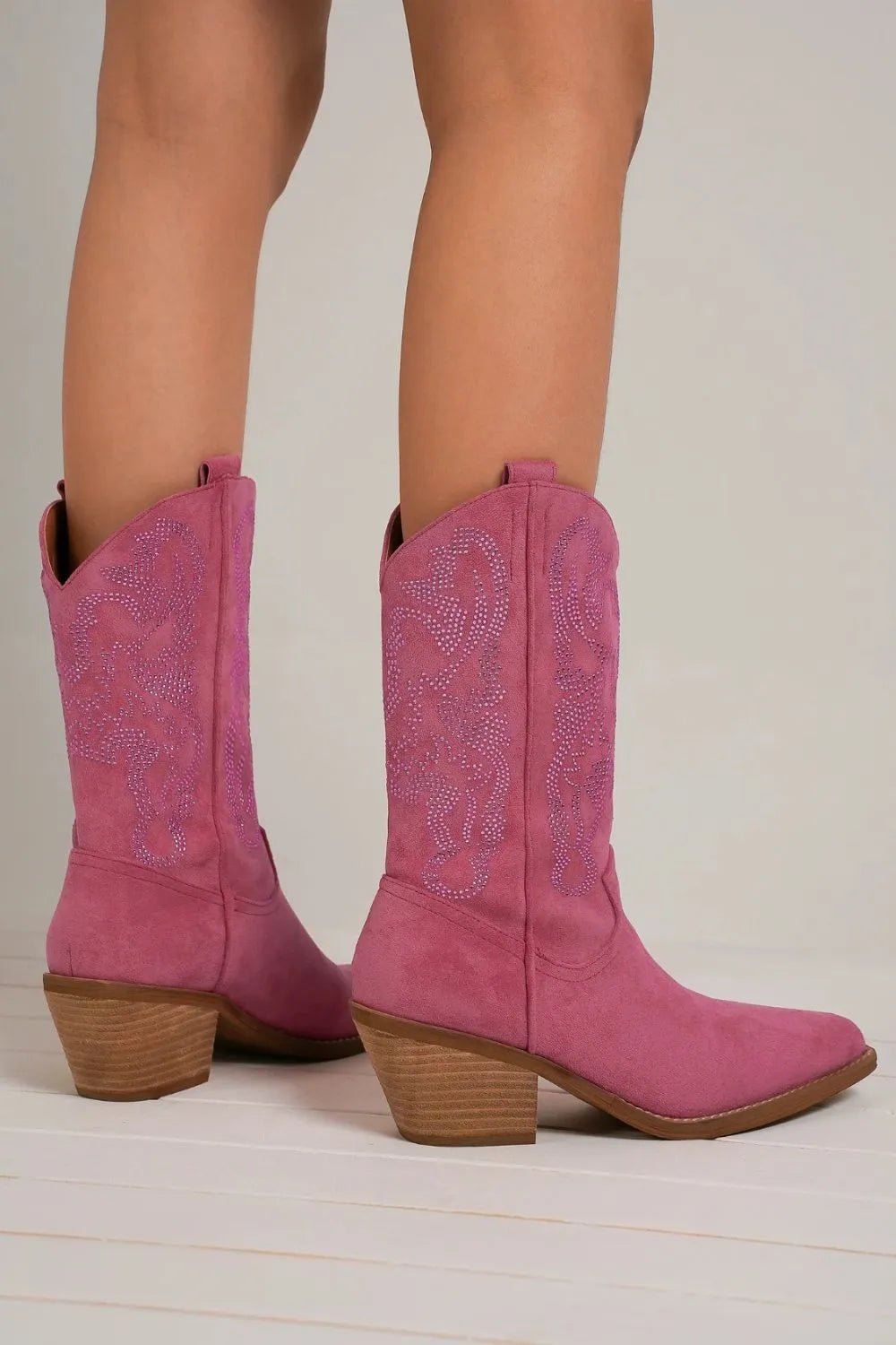 Éclat Rhinestone Pointed-Toe Boots — Cerise - Dressed.